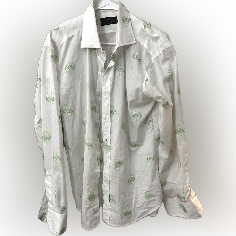 Etro White and Green Patterned Men's Shirt
